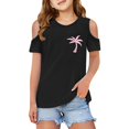 thumbnail image 1 of Hiiyo Girls Summer Cold Shoulder Graphic Tee Short Sleeve Crew Neck T-Shirt, 1 of 7