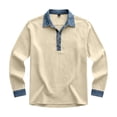 thumbnail image 2 of Polo Shirt Men Long Sleeve Button Down Tee Shirts Slim Fit Beige Men's Shirts, 2 of 4