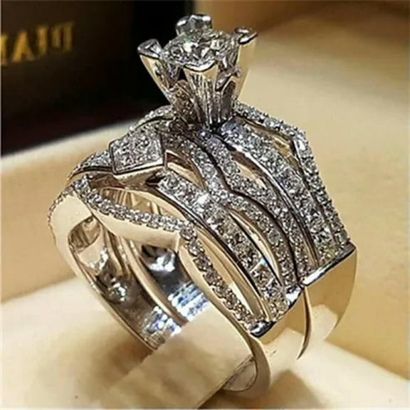 Luxury Cubic Zircon 2pcs/set 925 Silver Ring Engagement Jewelry Sz 6-10