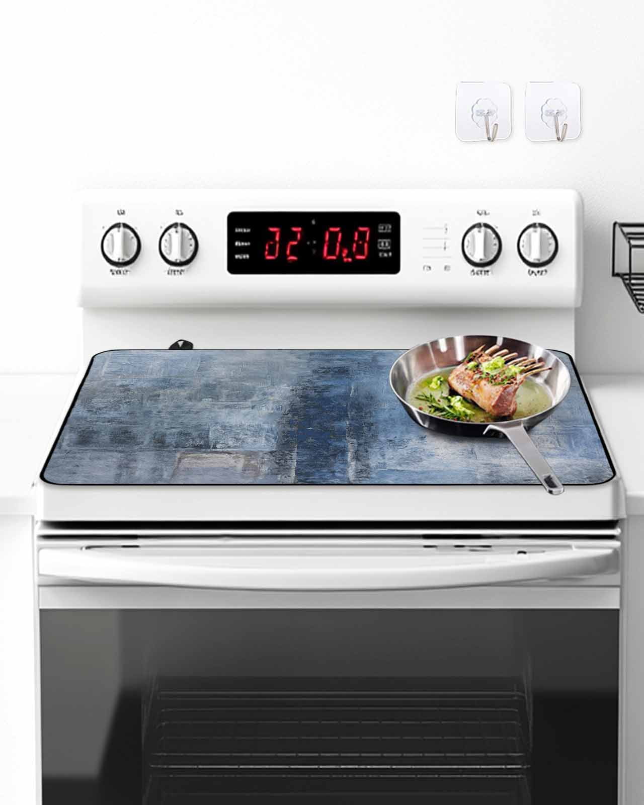 Stove Top Covers for Electric Stove, Blue Glass Stovetop Cover Protector, Retro Oil Painting Modern Abstract Art Aesthetics Induction Cooktop Protector Oven Mat for Kitchen Countertop 36"x21"