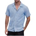thumbnail image 2 of WREESH Men's Beach Fashion Short Sleeve Button Down Shirt with Cuban Neck and Striped Pattern Light Blue, 2 of 6