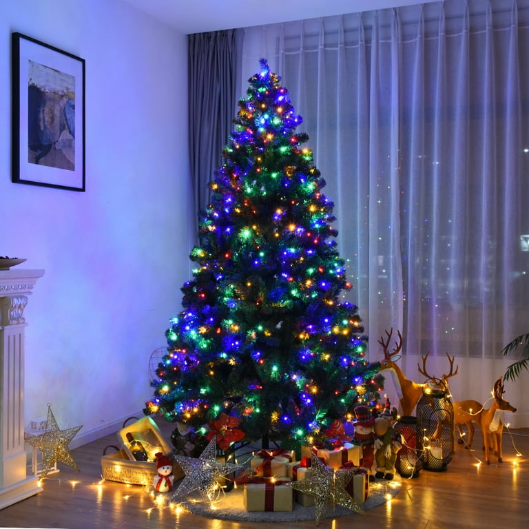 Costway 7.5Ft Pre Lit Christmas Tree Hinged 550 Multicolor Lights