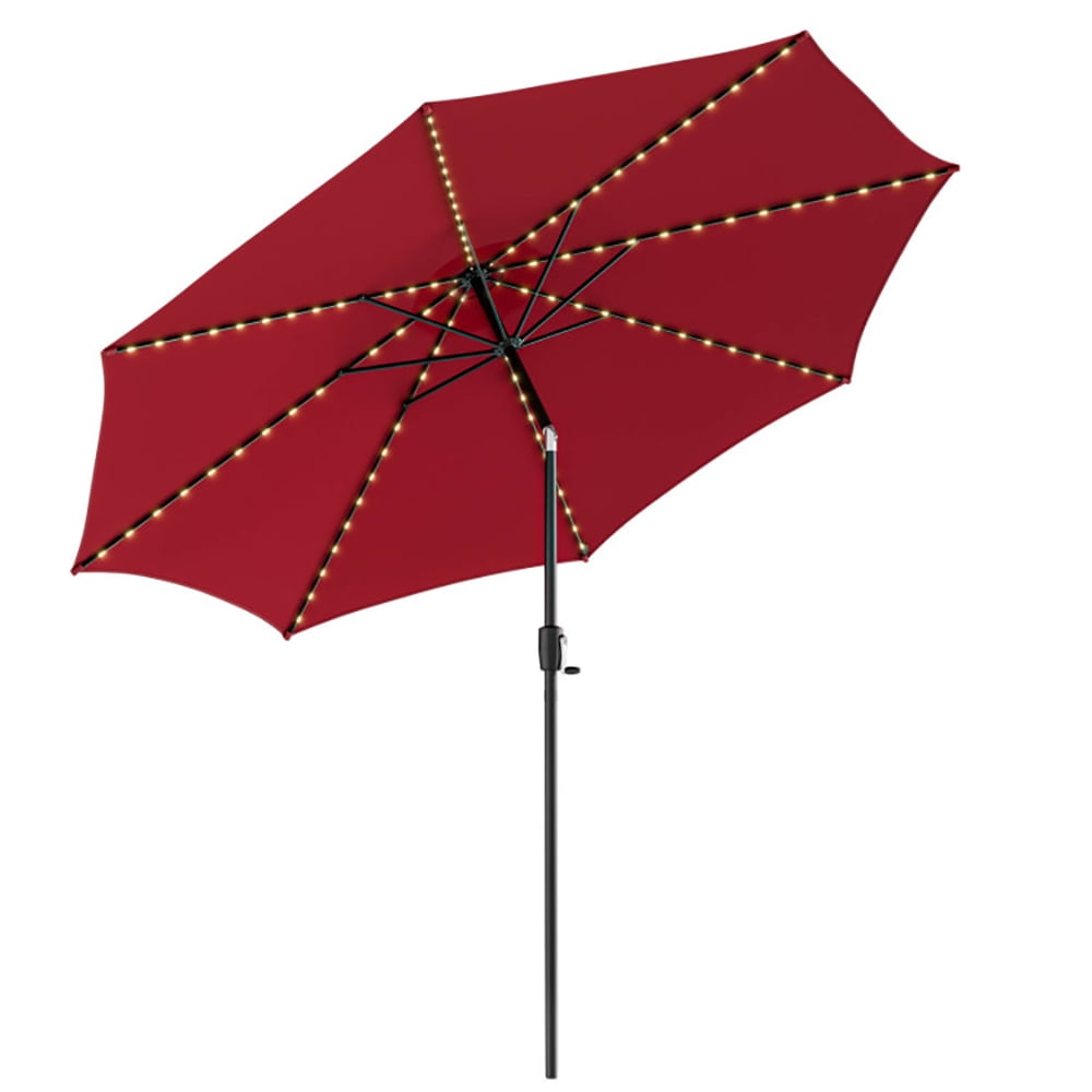 Aimee Lii 10 Feet Patio Umbrella with 112 Solar Lights and Crank Handle, Sunbrella Patio Umbrellas, Red