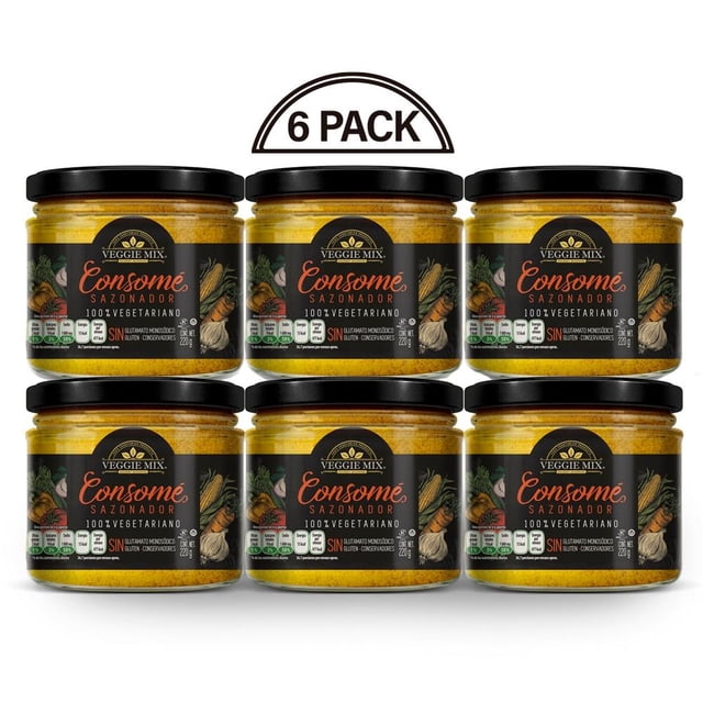 Paquete de 6 Consomé Sazonador Vegetariano Veggie Mix En Frasco 220 g c/u