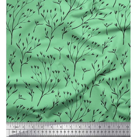 Soimoi Green Cotton Duck Fabric Hoya Kerrii Leaves Printed Fabric 1 Yard 44 Inch Wide