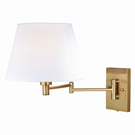 

Vaxcel Chapeau Plug-In Brass Cone Motion Sensor Swing Arm Wall Lamp White Linen Shade