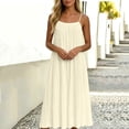 thumbnail image 5 of Horkkom Spaghetti Strap Dresses for Women V Neck Short Sleeve Solid Color Maxi Dresses Pleated Loose Casual Dresses, S-2XL, 5 of 6