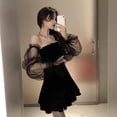 thumbnail image 3 of Pretty Comy Temperament Mesh Bubble Sleeve Skirt Strapless Waist Puffy Dress Black 2XL, 3 of 6