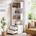 thumbnail image 3 of 5-Tier Corner Bookshelf with 2 Drawers, 66.9-Inch Tall Corner Bookcase Shelf, Modern Simple Corner Storage Cabinet Display Rack Shelf for Living Room, Home Office (White), 3 of 9
