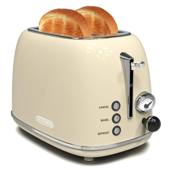 Toaster 2 slice, KitchMix Retro Stainless Steel Toaster with 6 Settings, 1.5 In Extra Wide Slots, Bagel/Defrost/Cancel Function, Removable Crumb Tray
