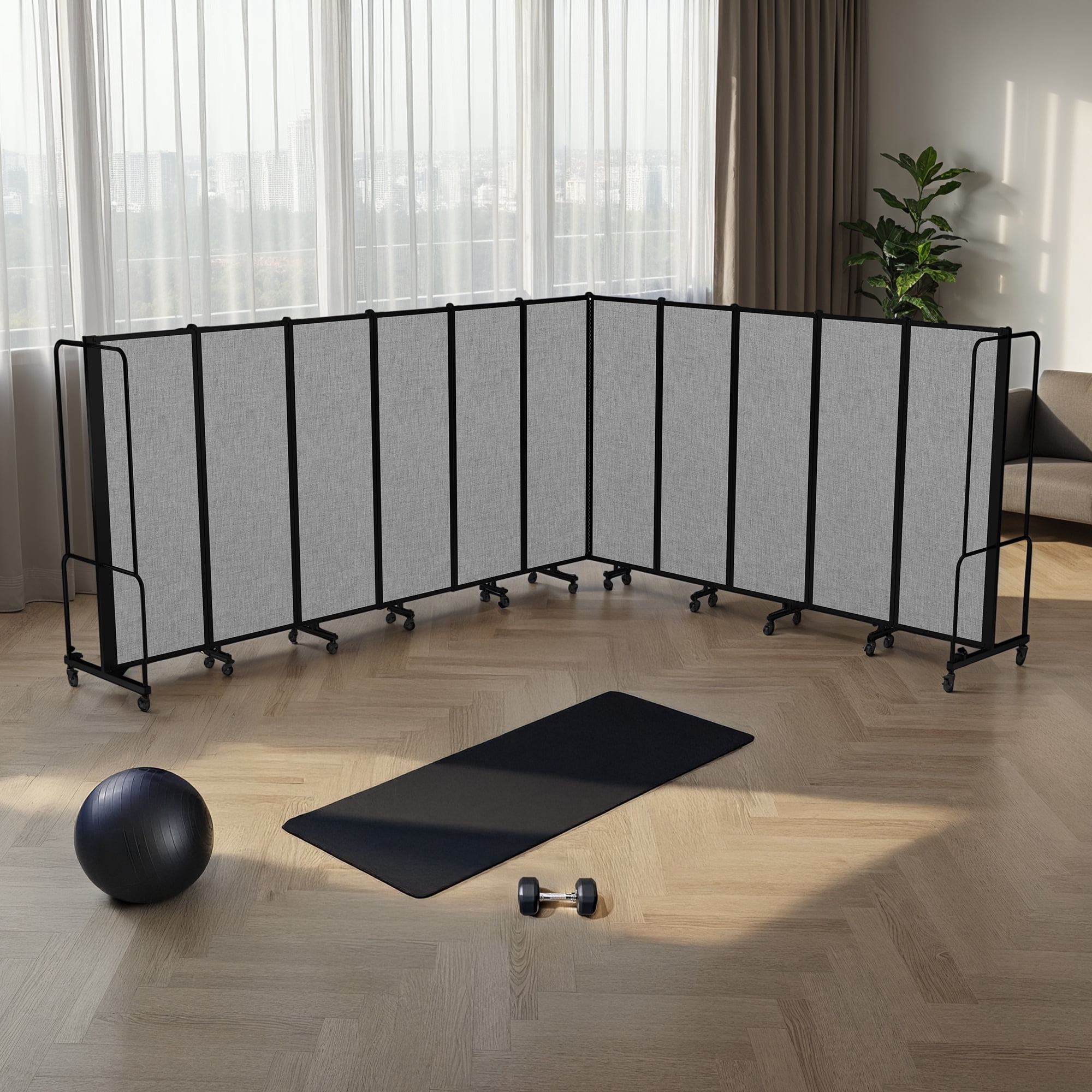 Hampden Furnishings Otis Collection Portable Room Divider, 11 Grey Panels, Black Frame