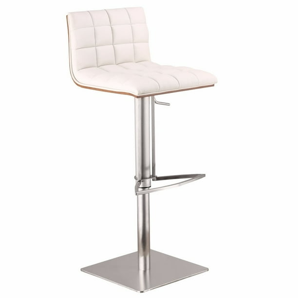Armen Living Oslo Adjustable Brushed Stainless Steel Barstool, White
