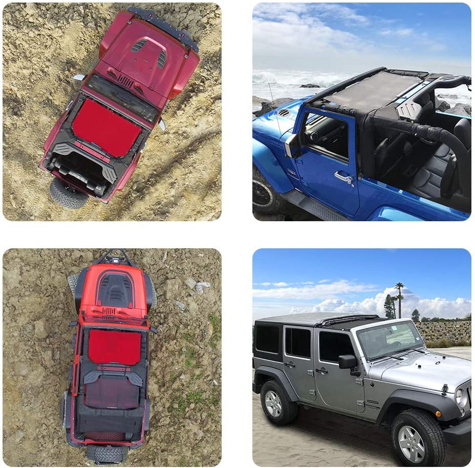 Shadeidea Jeep Wrangler Sunshade JK Unlimited (2007-2018) 2 Door and 4 Door Front-Orange Mesh Screen Sunshade SAHARA RUBICON SPORT S Top Cover UV Blocker with Grab Bag-10 Years Warranty