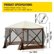 BENTISM 12x12 Camping Gazebo Tent, 6 Sided Pop-up Canopy Screen Tent for 8 Person Camping, Waterproof Screen Shelter with Portable Storage Bag, Ground Stakes, Mesh Windows