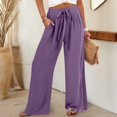 thumbnail image 5 of Flmaly vacation outfits for women High Waistband Women's Linen Wide Leg Pants Casual Loose High Waist Beach Haren Pants Pockets Vacation Outfits, 5 of 6