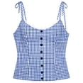 thumbnail image 4 of Daznico Womens Gingham Plaid Camisole Lace Trim Tie Strap Button Front Fitted Casual Summer Crop Tank Top,M, 4 of 4
