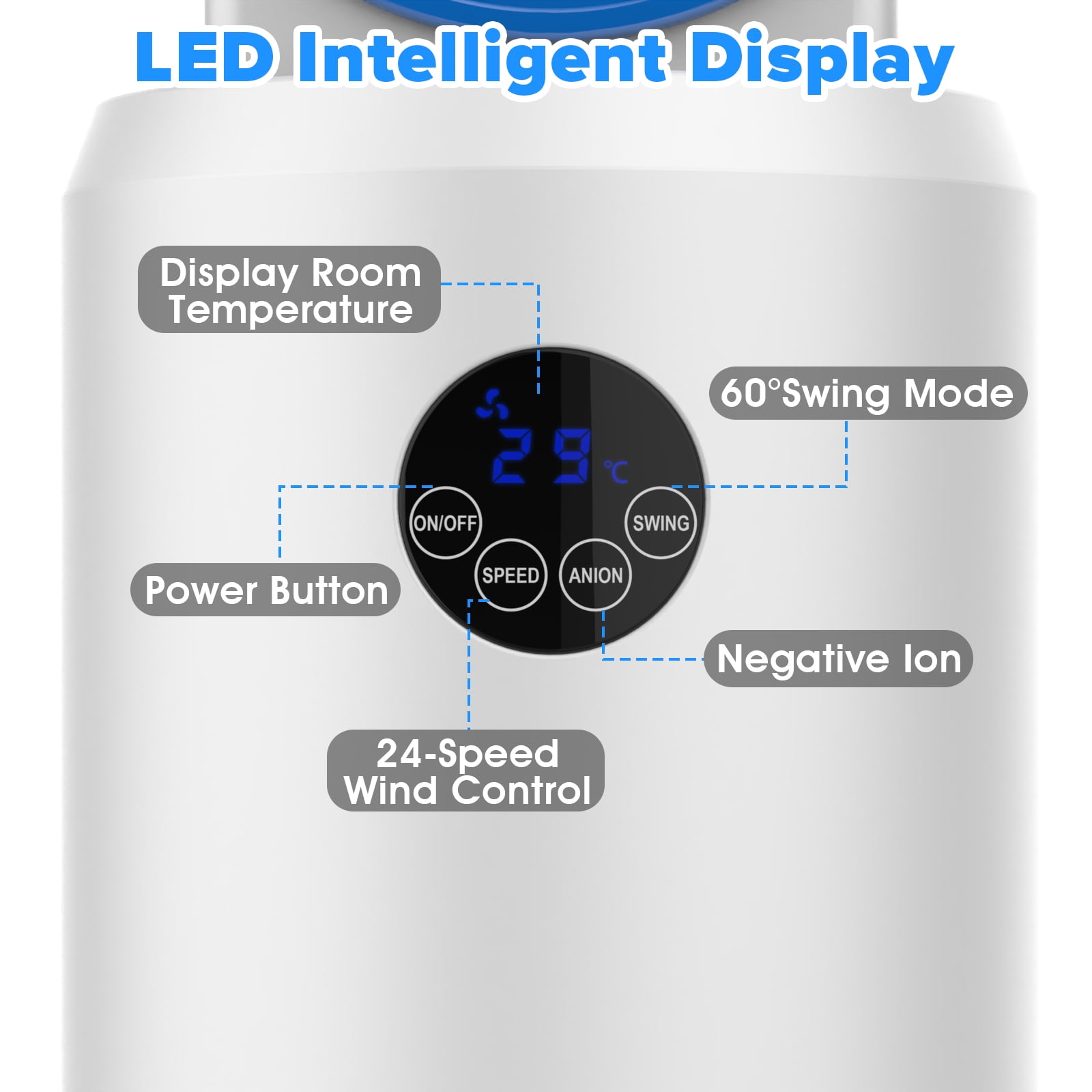 Advwin 38"Bladeless Tower Fan, Quiet Cooling Air Circulator with 60° Oscillation, 24 Speeds, White