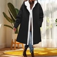 thumbnail image 2 of Women Windproof Hooded Mid-Length Coat,Fleece Lined Open Front Button Jacket,Oversized Loose Warm Solid Outerwear with Side Pockets, 2 of 6
