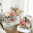 thumbnail image 4 of Halloween Rose Skull Pillow Covers 18x18 Inch Set of 2 Vintage Skull Raven Crow Floral Decorative Pillow Cases Fall Pillows Halloween Decorations Cushion Covers for Sofa Couch, 4 of 5