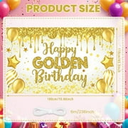 Yuan Ou Happy Golden Birthday Backdrop Large Gold Shiny Glitter Balloons Golden Birthday Banner Party Decorations Photo Booth Props