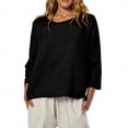 thumbnail image 2 of Holzkary 3/4 Sleeve Tops for Women Women's Round Neck Printed 3/4 Sleeves Blouse Tops Women's Blouse T Shirt Summer T Shirts Business Work Tee Top Black Xl, 2 of 7