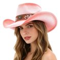 thumbnail image 3 of Summer Hats for Women Women Bohemian Wide Brim Straw Cowboy Hat Lightweight Summer Pink One Size, 3 of 5
