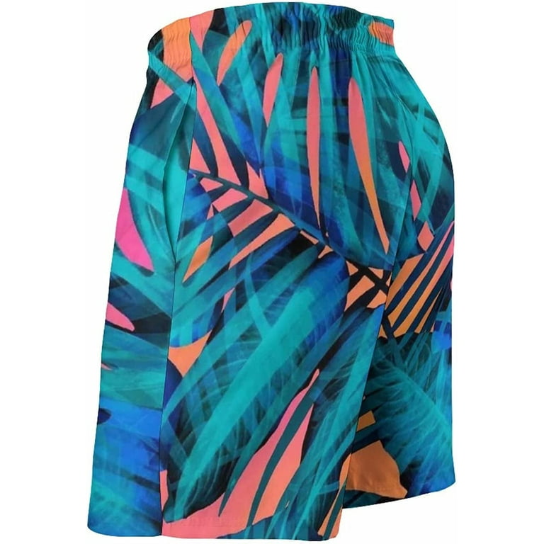 Men s Trippy Blue Banana Leaf Swim Trunks Quick Dry Bathing Suit