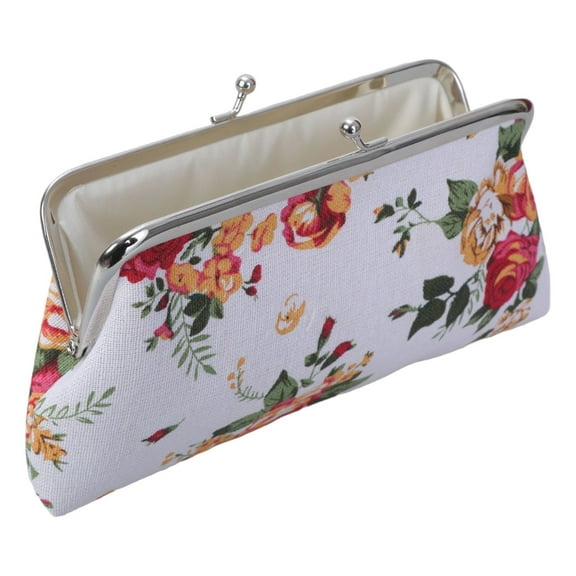 Huhudde Women Girl Canvas Change Purse Change Pouches with Kiss Clasp Coin Purse Floral Coin Wallet for Daily Evening Party