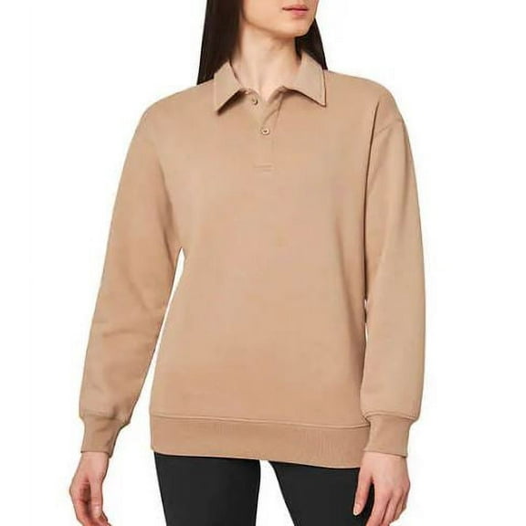 Mondetta Ladies' Collared Fleece Pullover Top, Natural Small