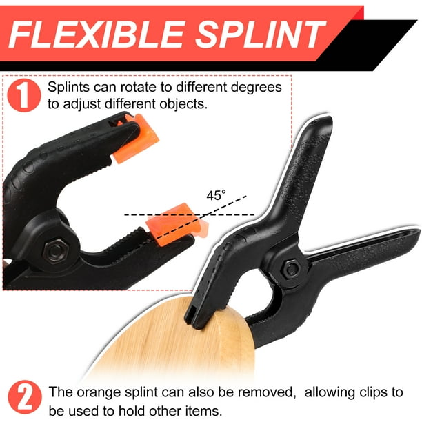 Coideal Nylon Spring Clamps Woodworking, 8 Pack 4.5 Inch Plastic Wood Clamps Black Backdrop Clips Heavy Duty For Art Crafts Background