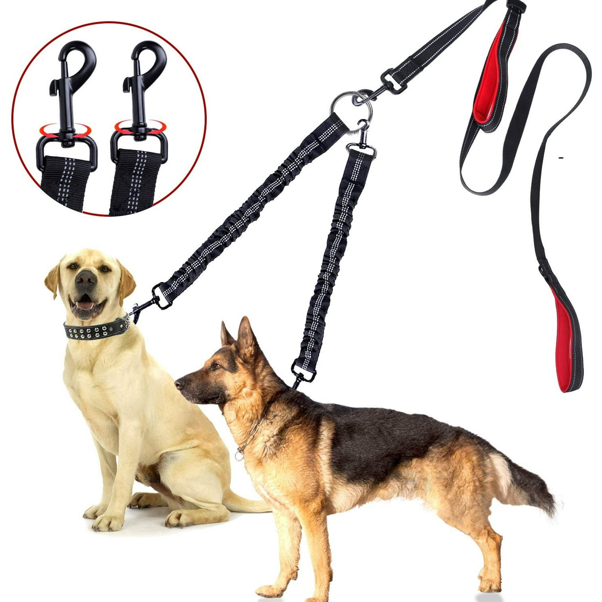 Double Dog Leash No Tangle 360 Swivel Rotation Reflective Double Lead Adjustable Length Dual Two Dog Lead Splitter Comfortable Shock Absorbing Walking Training for Two Dogs Black Walmart