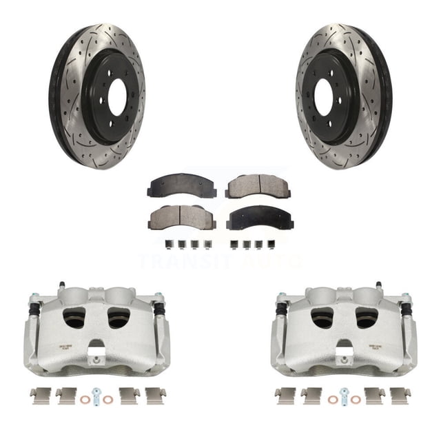 Transit Auto Front Disc Brake Coated Caliper Drilled Slotted Rotors and Ceramic Pads Kit for Car Ford F-150 KCD-100132T