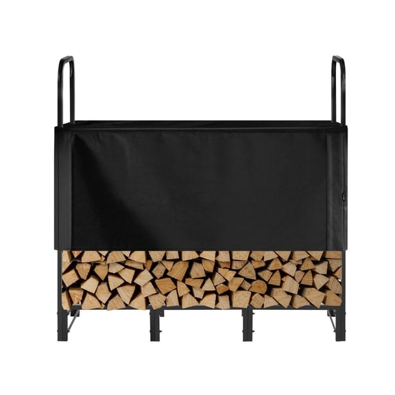 Firewood Rack with Cover 4ft - Outdoor Log Holder, 1/4 Cord, Metal Firewood Storage, Waterproof, Powder-Coated Steel for Fireplace & Deck