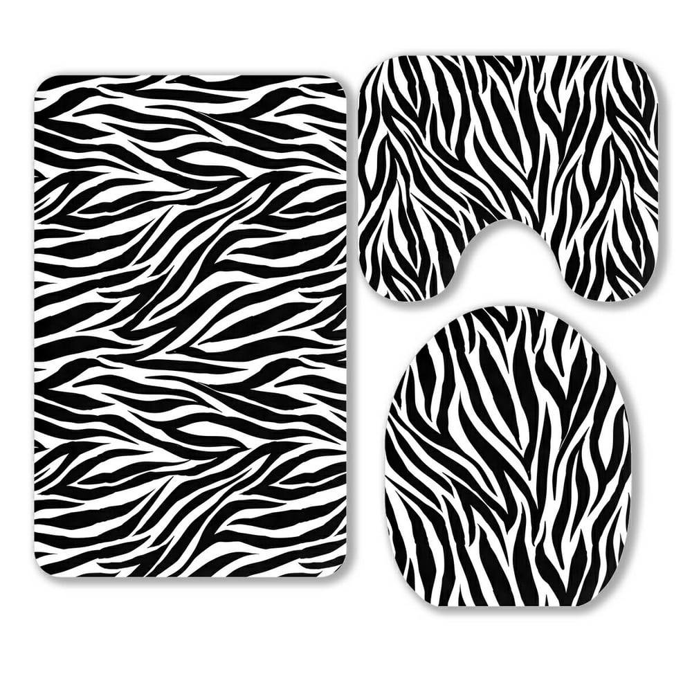 ECZJNT Animal Zebra Zebra Stripe 3 Piece Bathroom Rugs Set Bath Rug