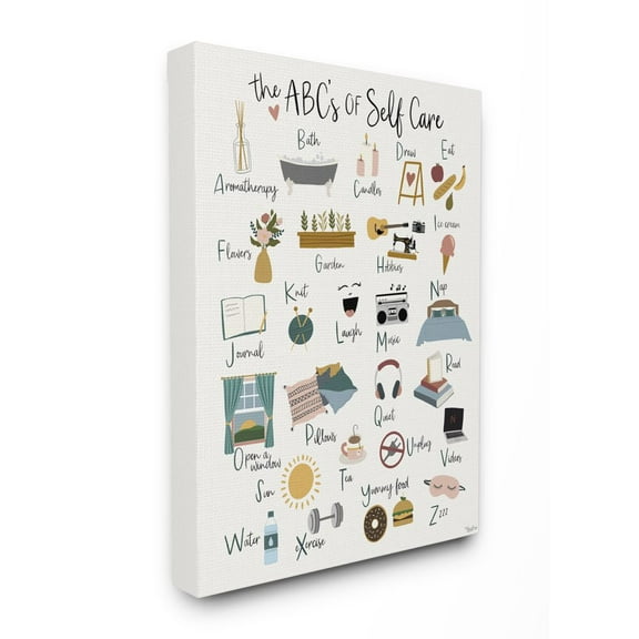 Stupell Industries ABC's of Self Care Adult Relaxation Alphabet Canvas Wall Art Design by Gigi Louise, 24" x 30"