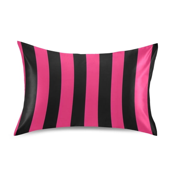 Pink and Black Stripe Standard Size Satin Pillowcase 20''x26'' Double-Sided Print Soft Wrinkle Resistant