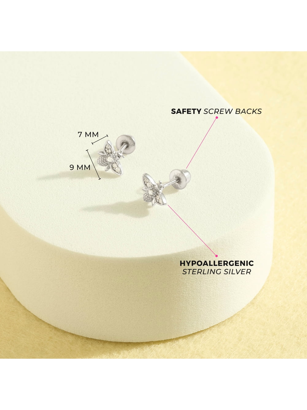CZ Bee Kids / Children's / Girls Earrings Screw Back - Sterling Silver