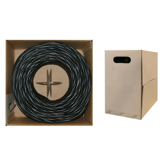 Bulk Cat5e Black Ethernet Cable, Solid, UTP (Unshielded Twisted Pair), Pullbox, 1000 foot