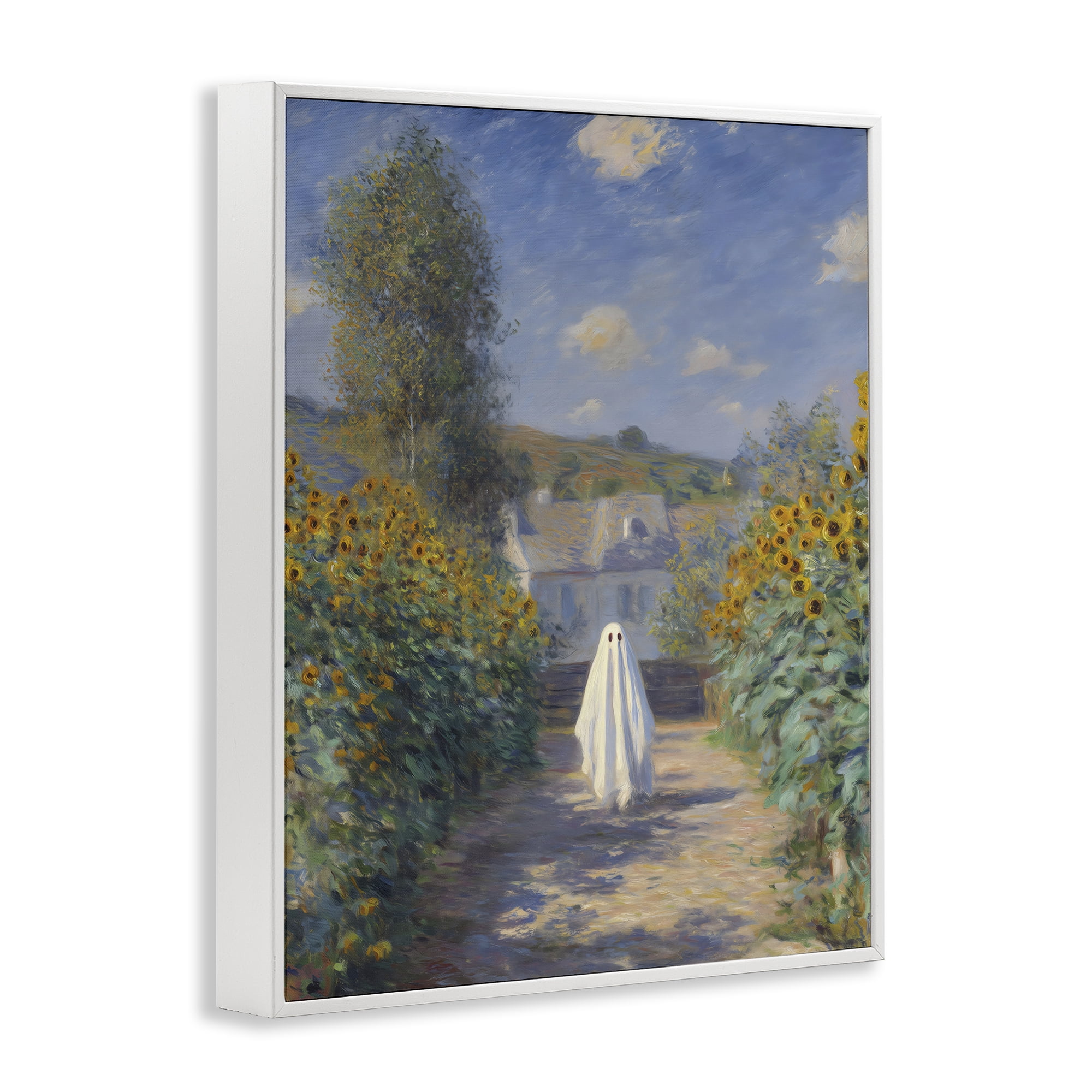 Monet Style Sunflower Ghost White Framed Giclee Art, design by Arlington Prints
