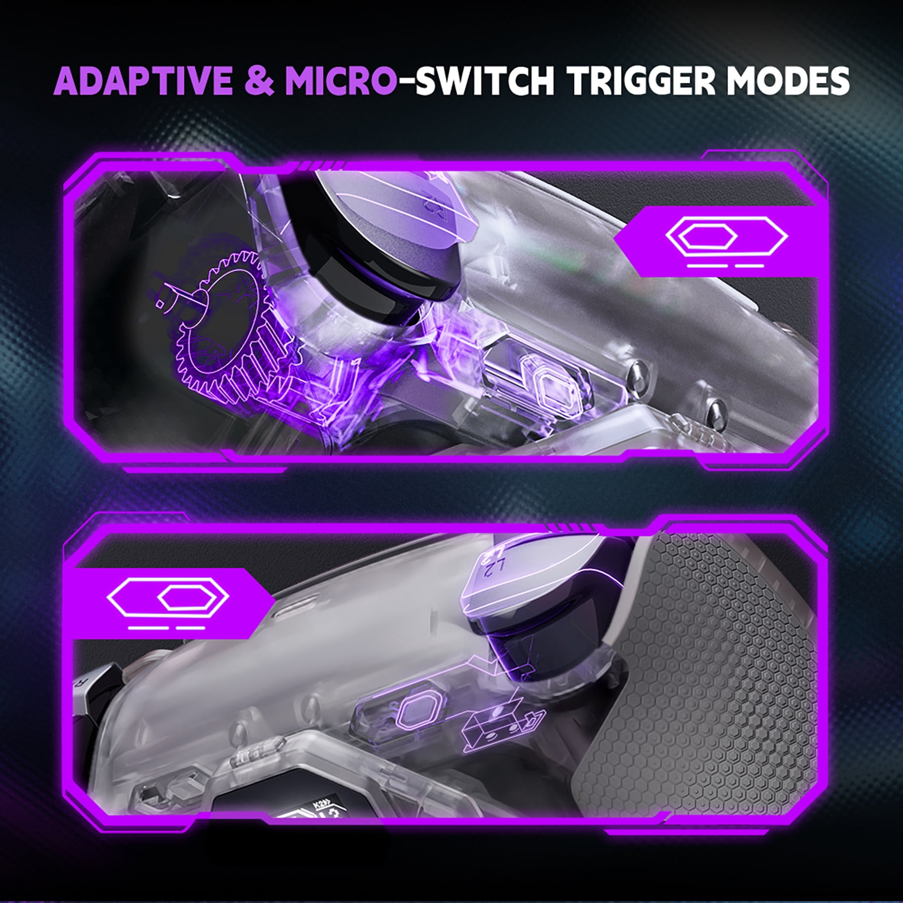 eXtremeRate SPARK Back Paddles Kit for PS5 Controller BDM-030 040 050 Models, OLED Display + Clicky Trigger Stops + Ergonomic Rubberized Grips Remappable 4 Back Buttons Set - Clear & Gray