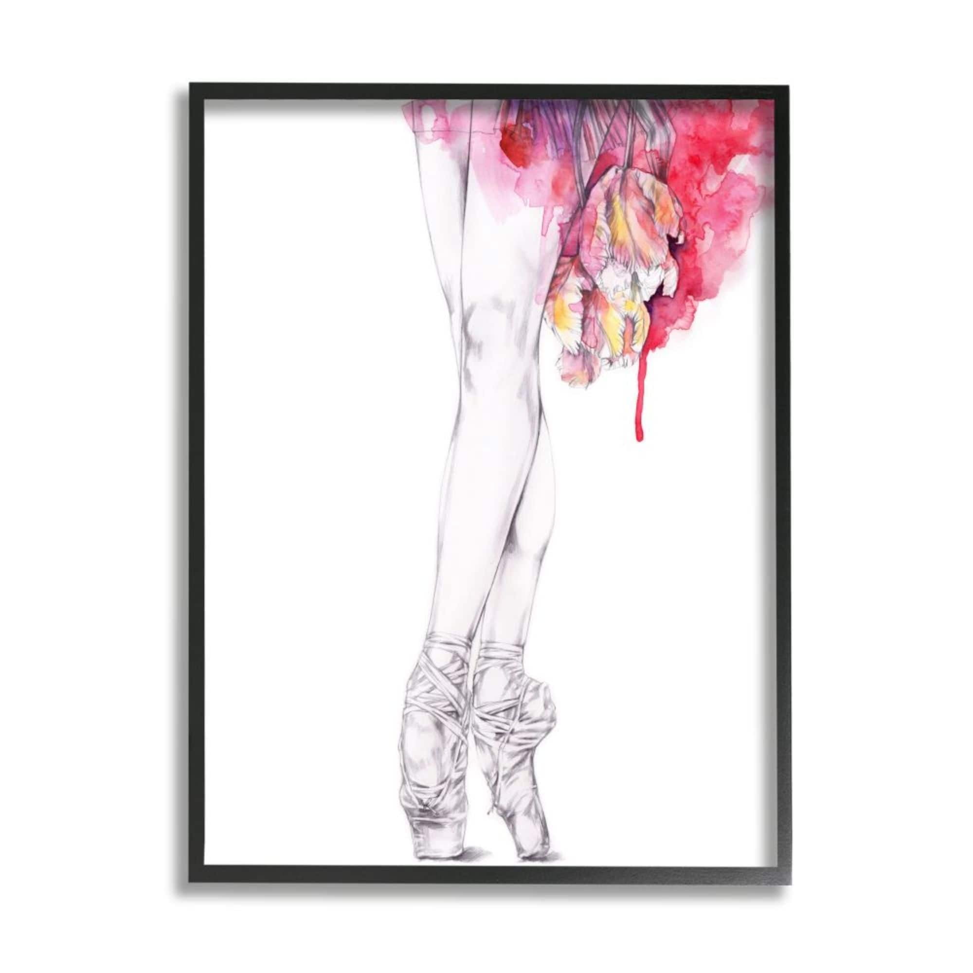 Stupell Industries Ballerina Pointed Toes Pose Pink Watercolor Tutu Design by Elisaveta Stoilova