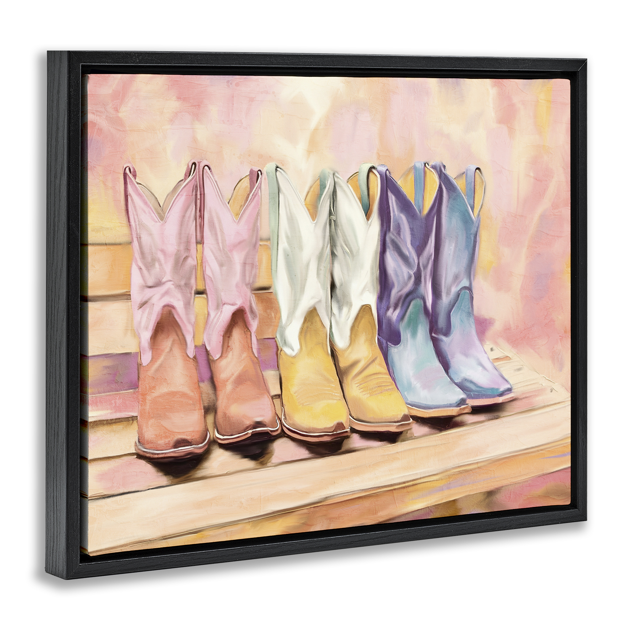 Painted Boots Trio Black Framed Floater Canvas Wall Art, design by Kim Allen