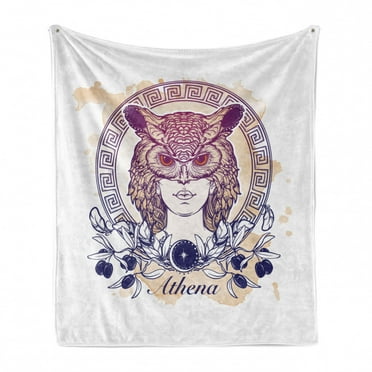 Athena Soft Flannel Fleece Throw Blanket, Circular Greek Myths Woman in an Owl, Cozy Plush for Indoor and Outdoor Use, 50" x 60", Multicolor, by Ambesonne