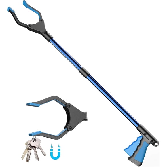 ReachMaster Pince-Attelle Extra Longue, Préhension Pliable avec Mâchoire Rotative pour Usage Intérieur Extérieur, Légère et Durable pour l'Aide à la Mobilité (81 cm, Bleu)