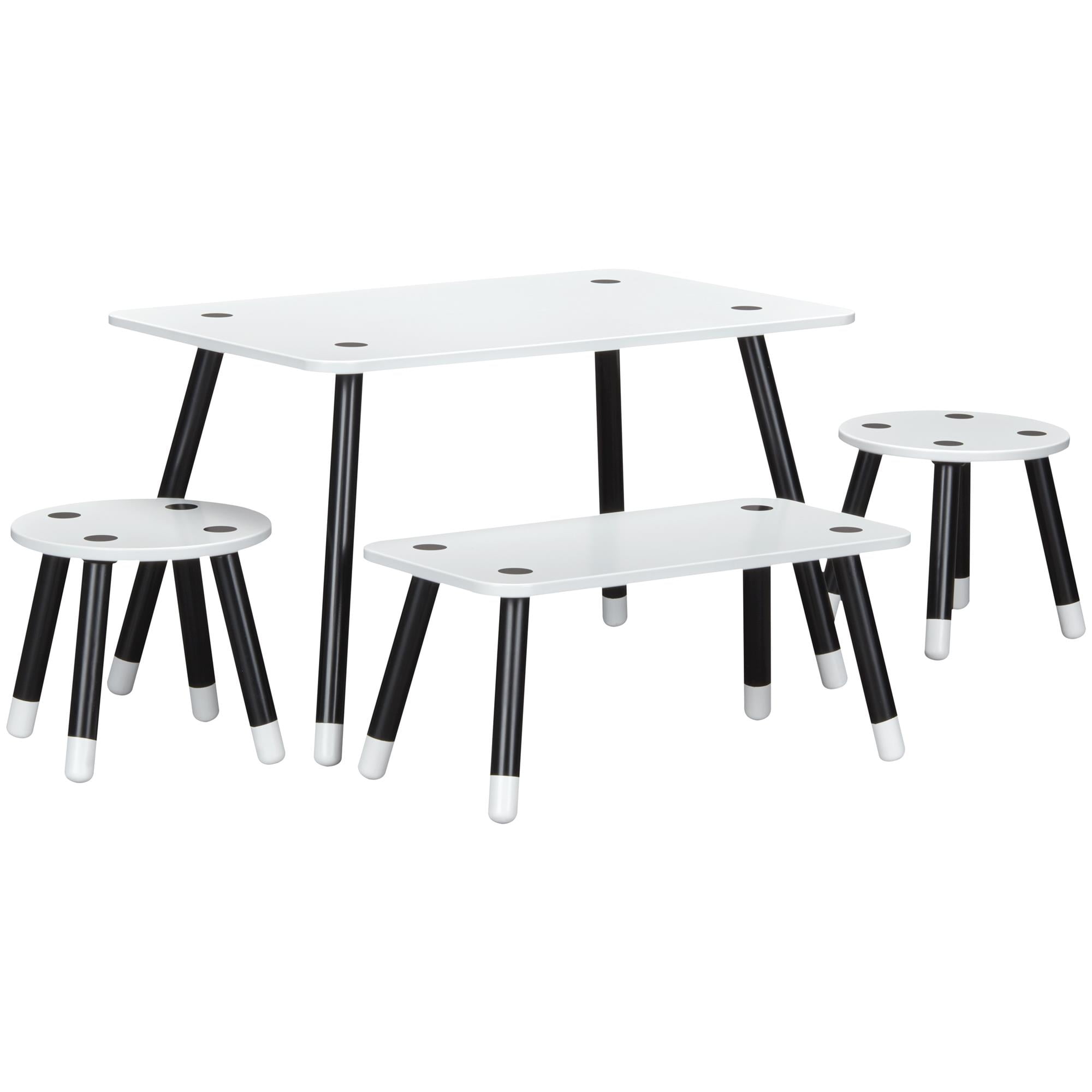 Clover Kids Play Table and Bench Set - White/Black - Little Seeds