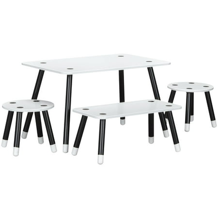 Clover Kids Play Table and Bench Set - White/Black - Little Seeds