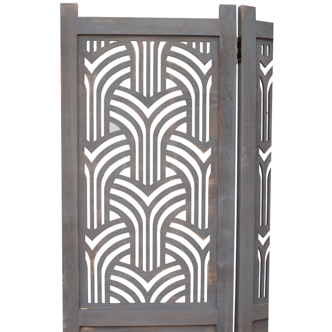 Legacy Decor 3 Panels Room Divider Rustic Wood w/ Decorative Cutout, Grey Color, Freestanding