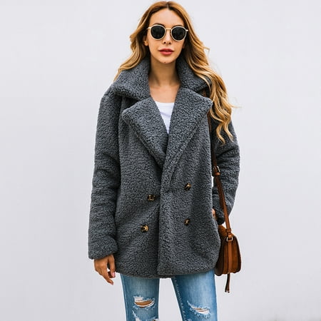Women Faux Fur Jacket Fuzzy Teddy Bear Notch Lapels Touble Ted Ons Pockets Oversized Casual Coat Canada Women Faux Fur Jacket Fuzzy Teddy Bear, Womens Teddy Bear Fur Coats Uk