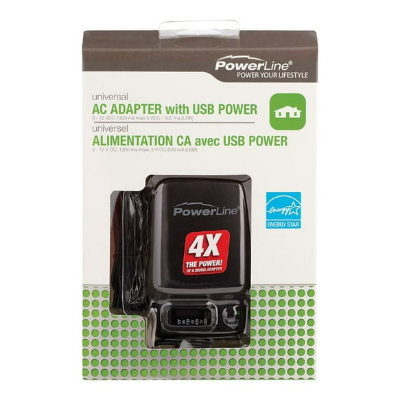 Powerline 9038212 MultiUse AC & DC Adapter with USB Black Walmart