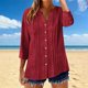 thumbnail image 2 of Camisetas de Cuello en V de Manga Larga para las Mujeres Botón Abajo Plisado 3/4 Manga Casual Blusa Suelta, Camisetas de Manga Larga para las Mujeres de Ajuste Suelto, 2 of 9